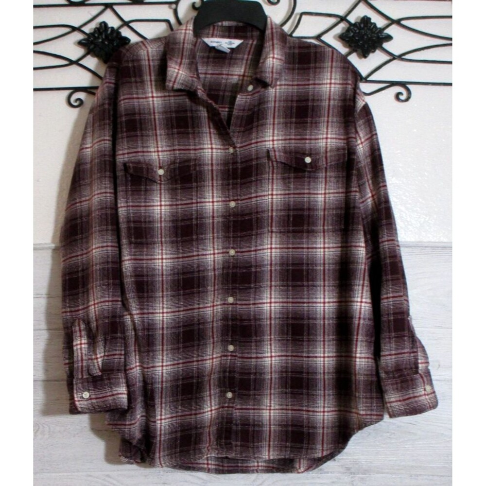 Old Navy Women's Top Size XL Long Sleeve Multicolored Plaid Collared Neck